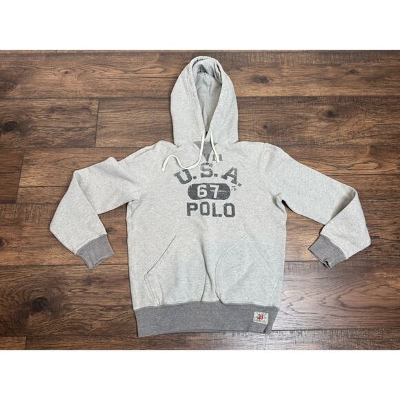 POLO RALPH LAUREN Pullover V Hoodie Men’s Small RL 67 Gray Cotton USA - Picture 1 of 7